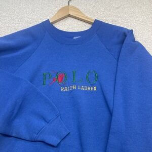 Polo Ralph Lauren Sweatshirt Mens XL Blue Vintage Embroidered Crewneck